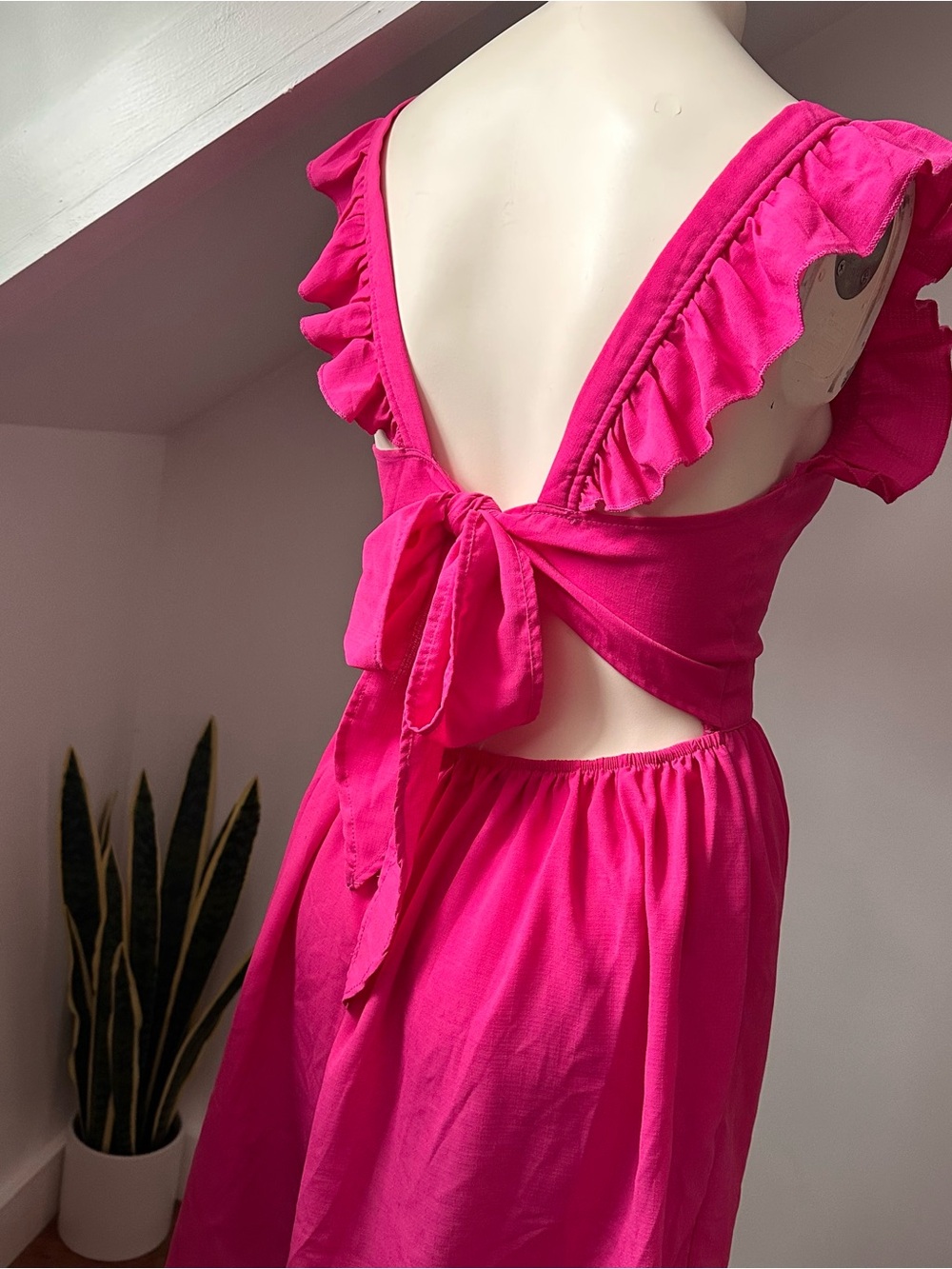 Open-Back Ruffle Sundress in Hot Pink - Picture 2 of 8